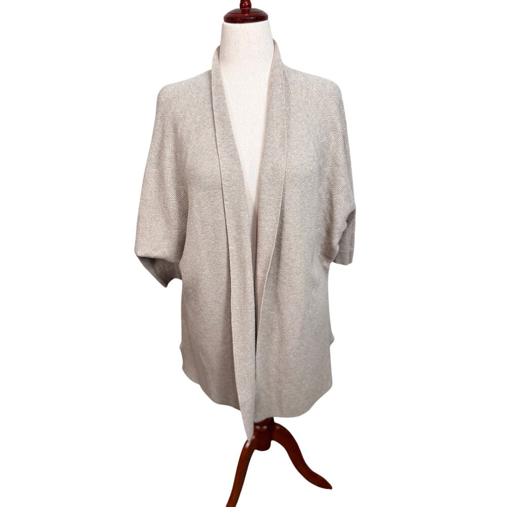 J. Jill sweater tan oatmeal elbow dolman sleeve open front cardigan relaxed Sz L
